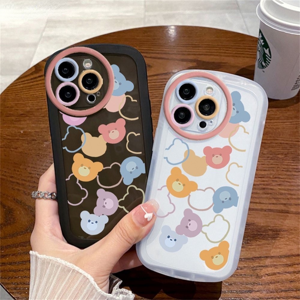 Oppo A17 A57 2022 A77 A77S A16 A16K A15 A54 A53 A12 A5S A7 A3S A31 A52 A83 A92 A37 F9 A1K F1s Colorful Kartun Beruang Lembut Jatuh Silikon Fasionable Casing Ponsel