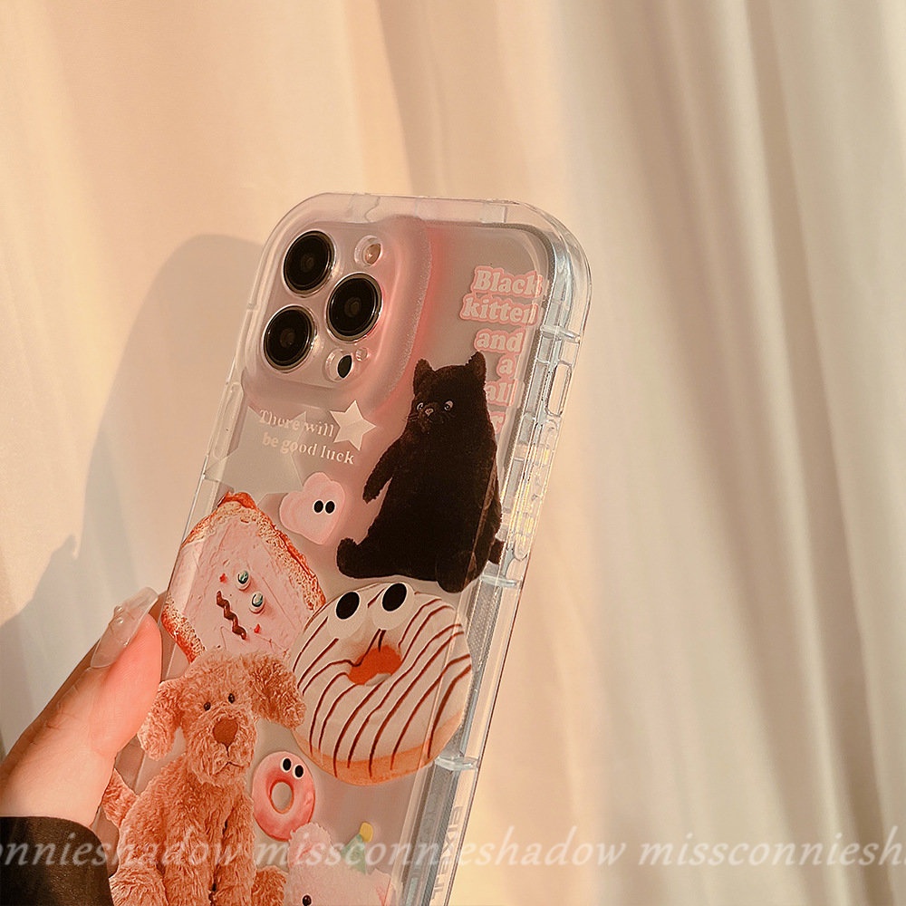 IPHONE Casing Beruang Boneka Kartun Kompatibel Untuk Iphone7 8 Plus XR 11 13 12 14 Pro Max 6s 78 6 Plus X XS Max SE 2020 Hewan Lucu Stiker Shockproof Airbag Lembut Tpu Bening Case Cover