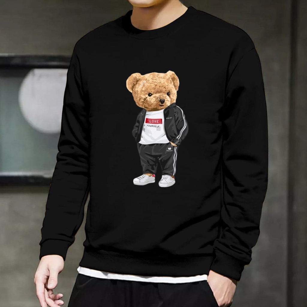 Baju lengan panjang pria teddy bear love yourself / kaos distro keren model sweater trendy dan kekinian