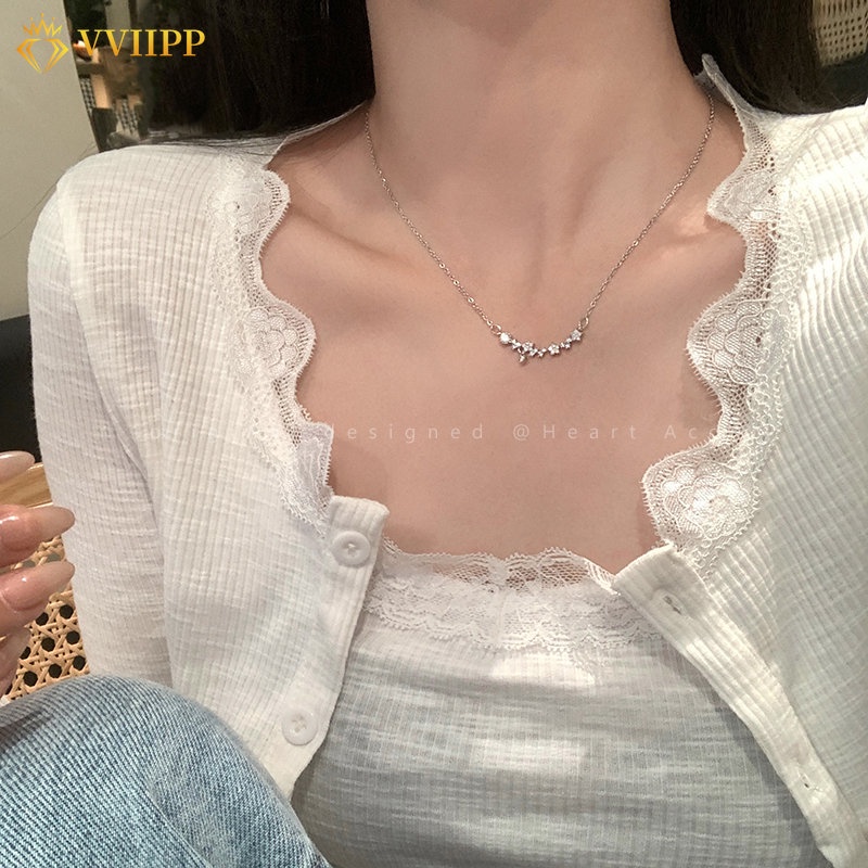 Kalung Simple Zircon Sliver Choker Rantai Klavikula Bunga Untuk Aksesoris Perhiasan Wanita