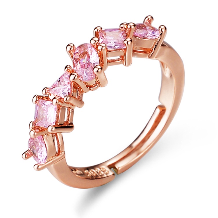Goldkingdom Fashion Perhiasan Aksesoris Ready Stock Warna Zirkonium Permata Pembukaan Cincin Perempuan Fashion Populer Berlian Eropa Dan Amerika Merah Muda Geometris Rose Gold Ring