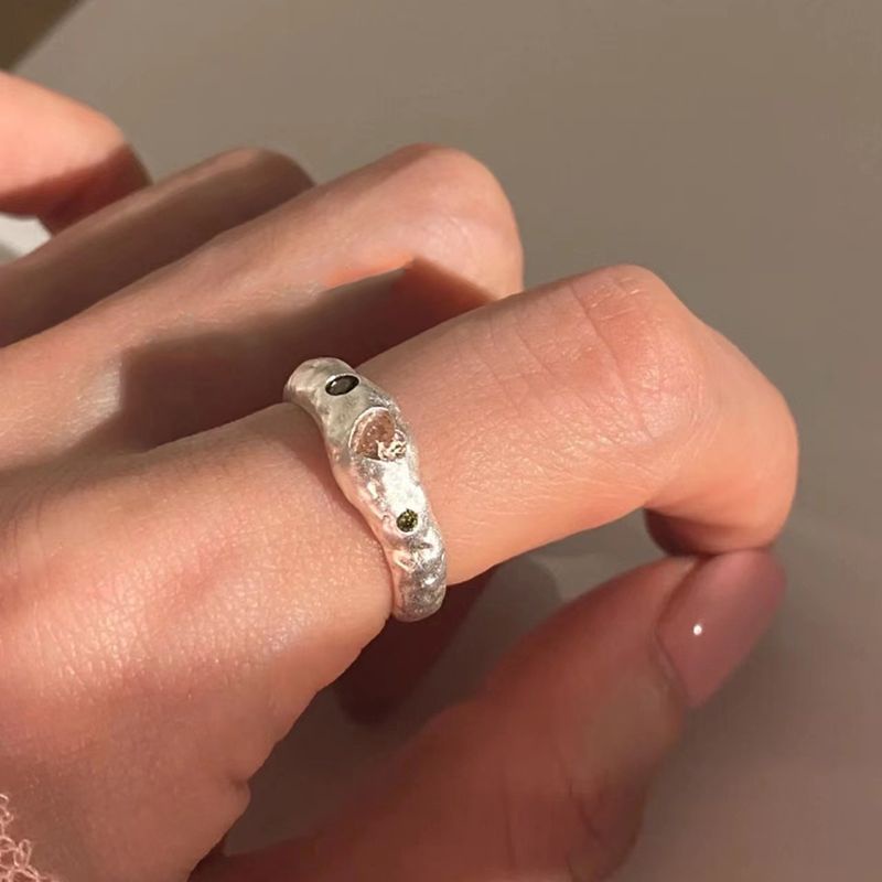 Manis Trendi Tekstur Tidak Teratur Cincin Untuk Wanita Gadis Cincin Terbuka Yang Dapat Disesuaikan Aksesoris Perhiasan Cincin Jari Cincin Berlian Merah Muda Hati Rings