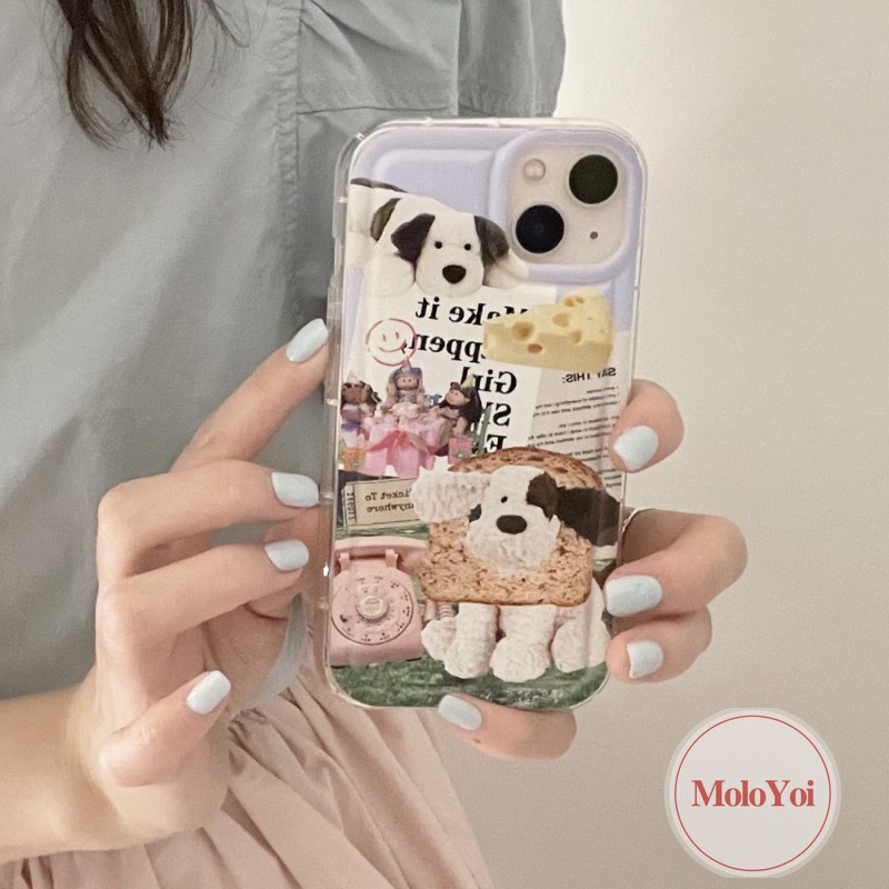 IPHONE Kreatif Case Kompatibel Untuk Iphone11 13 12 Pro Max 7Plus 8Plus 14 6 6s Plus Xr X Xs Max SE 2020 Lucu Kartun Klip Art Anjing Shockproof Airbag Lembut TPU Transparan Phone Cover