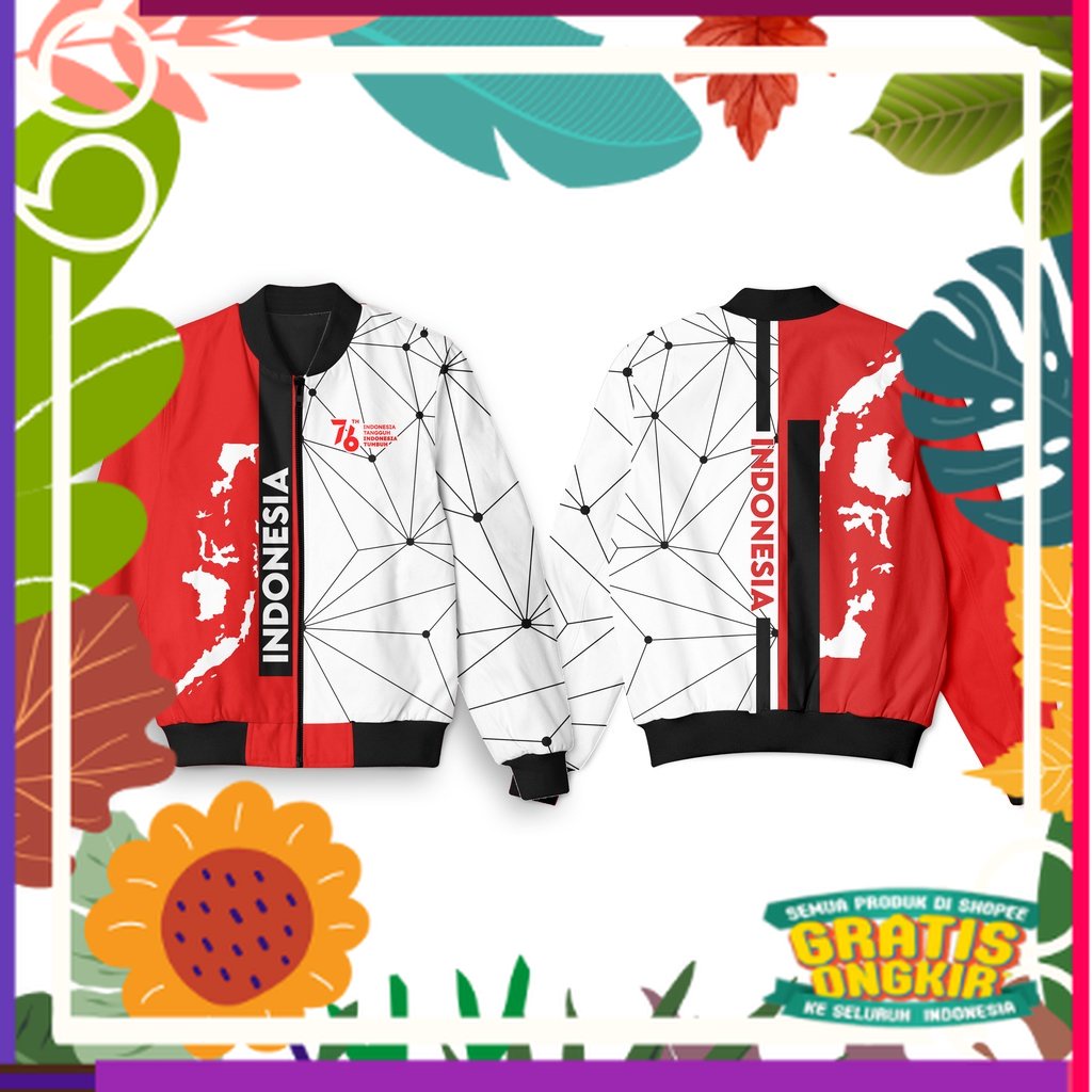 JAKET BOMBER SUKAJAN DIRGAHAYU INDONESIA HUT RI 76 PRO X - VOL VI / fusia kuning