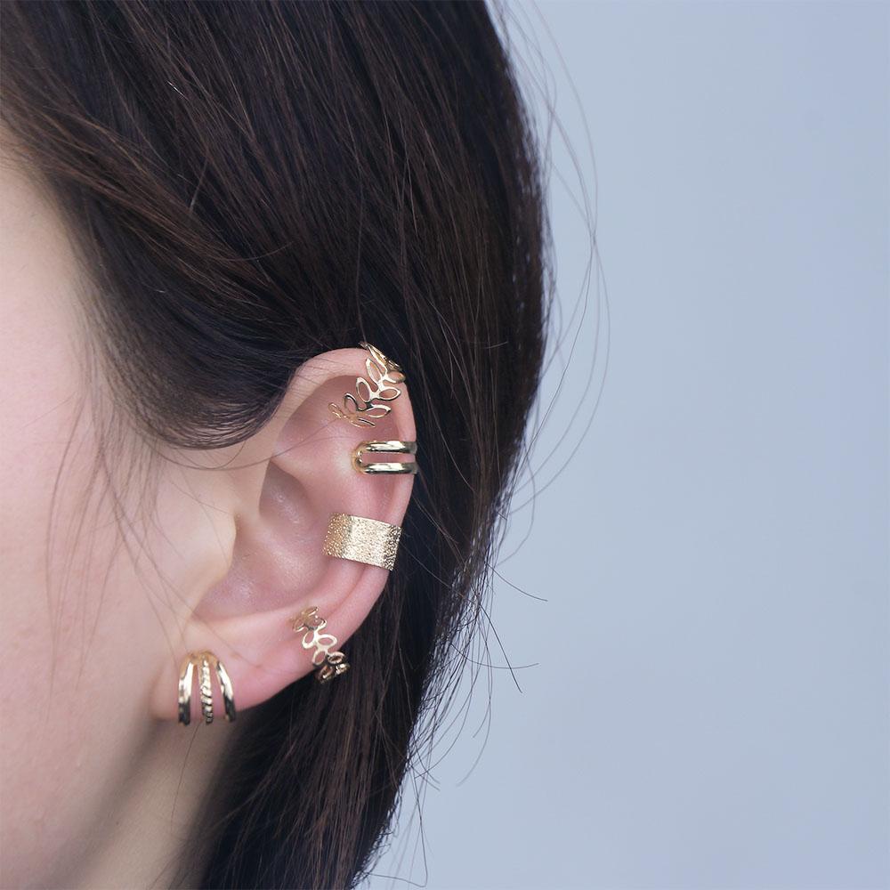 Agustina Set Anting Kreatif Berongga Multi-layer Gadis Tanpa Tindik Untuk Wanita Anting Gaya Korea