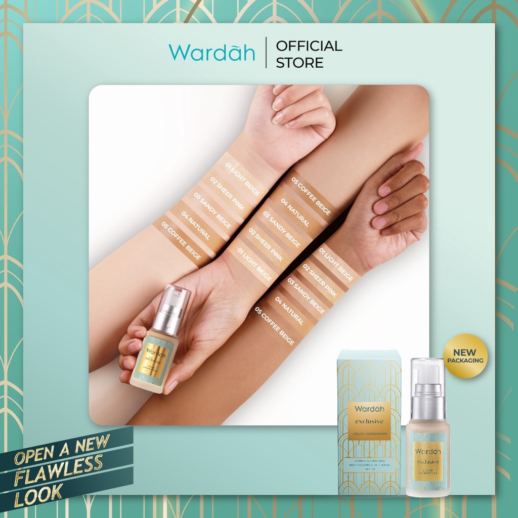 WARDAH Exclusive Liquid Foundation Indonesia / Foundation Cair Wajah 20ml / SPF 30 / Flawless Coverage With Lightweight Texture / Matte Tahan Lama 8 Jam / Moisturizer Gel / Light Beige Sheer Pink Sandy Beige Coffee / Cosmetic Face Makeup Make Up Series