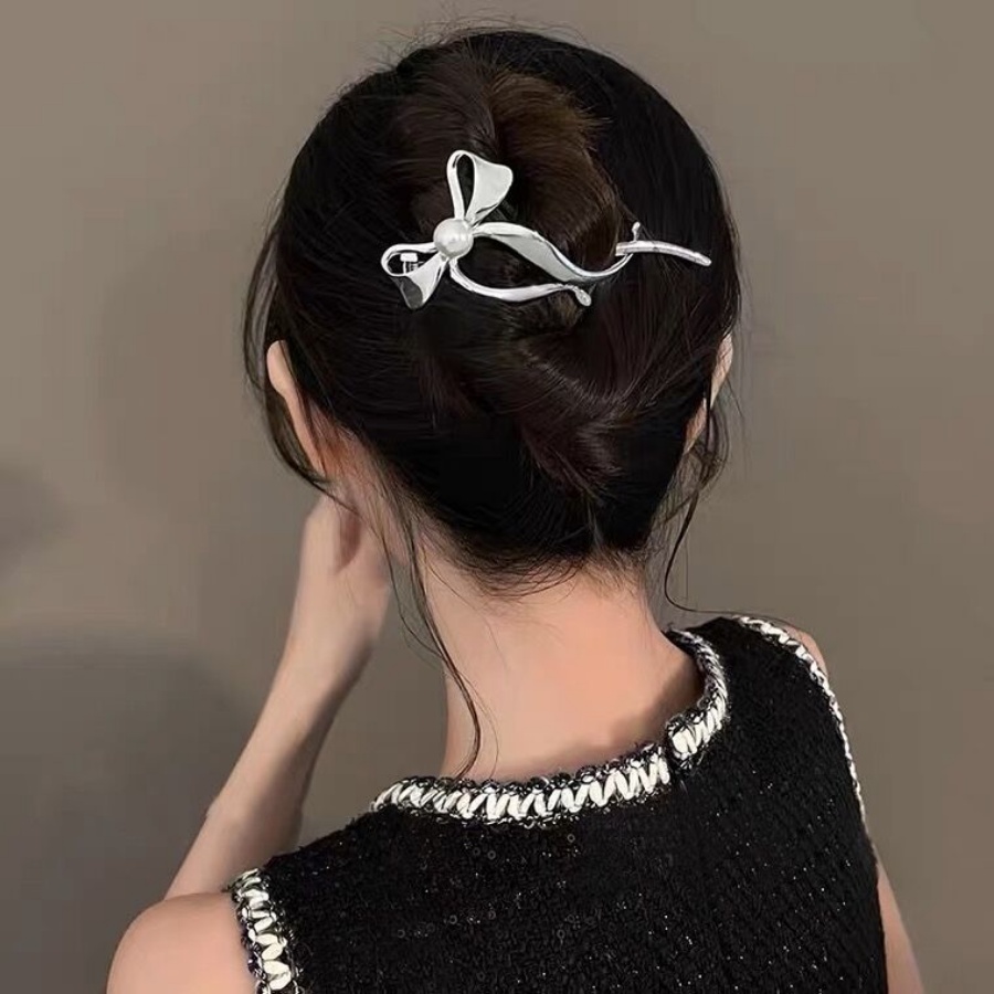 Korea Berlian Imitasi Mutiara Rumbai Rambut Klip Bunga Kristal Logam Jepit Rambut Twist Clip Woman Hair Accessories