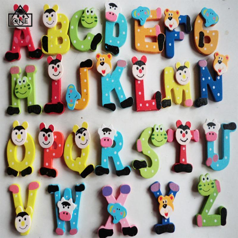 COD❤️Stiker Kulkas Magnet Lucu Kartun Alphabet Tempelan Kayu Bahan Untuk Dekorasi Kulkas-A.one