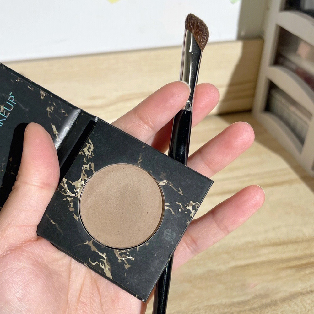 [COD Tangding] 1pc Sikat Peneduh Hidung Kepala Miring Gagang Kayu Kuas Makeup Kecantikan