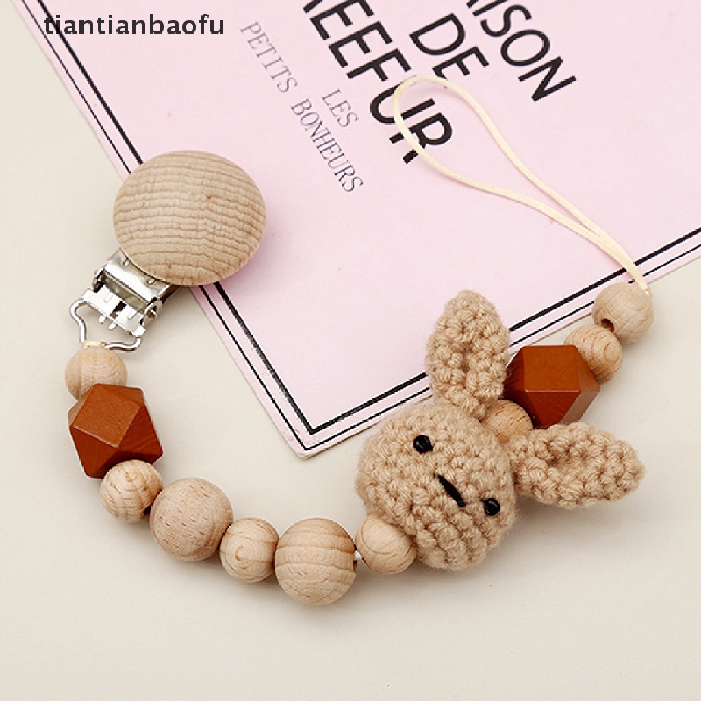 [tiantianbaofu] 1pc Crochet Bunny Dot Bayi Klip Rantai BPA Free Manik-Manik Butik