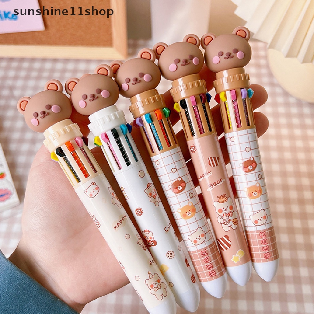 Sho Kawaii Bear Kartun Silikon 10warna Chunky Bolpoin Pulpen Sekolah Kantor Supply Hadiah Alat Tulis Papelaria Escolar N