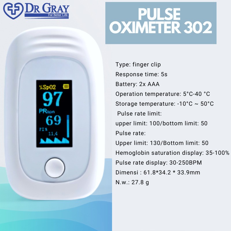 Alat Ukur Kadar Oksigen SpO2 OX302 DR.GRAY Pulse Oximeter Finger Clip