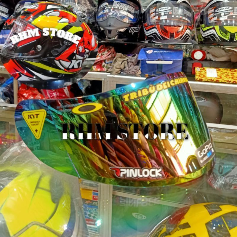 Kaca helm full face flat visor iridium blue buat helm kyt rc-7/kyt r10/k2r/mds viktori