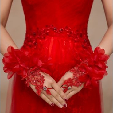HG Sarung Tangan Wedding Pengantin Wanita Premium Gloves Sangjit Bunga Renda
