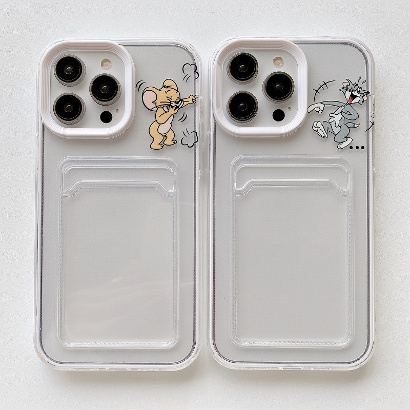 IPHONE Casing Transparan Desain Lengan Kartu 3in1 Untuk Iphone14 13 12 11 Pro Max Kartun Kucing Dan Tikus X XR XS Max7 8 Plus