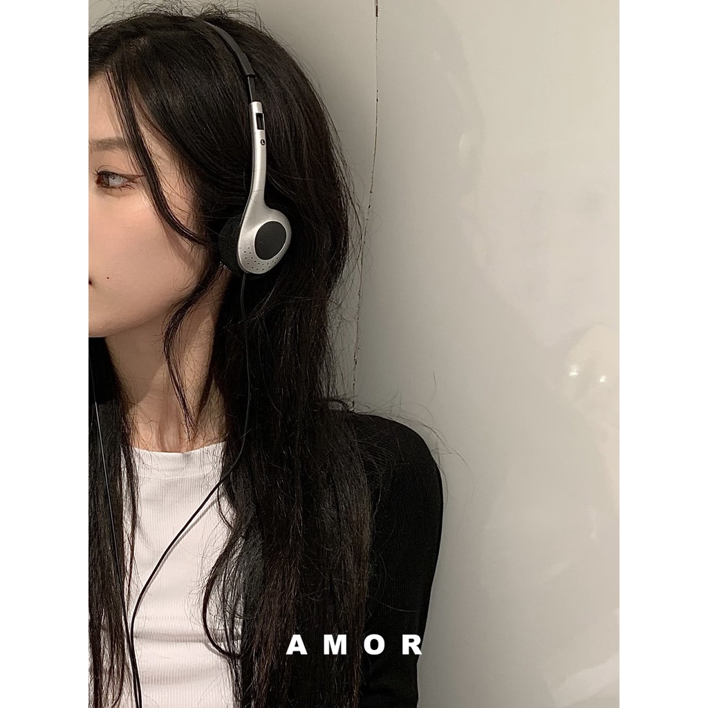 Y2k Properti Foto Gadis Pedas ins headset Kabel Vintage Klasik Gaya Jepang silvery