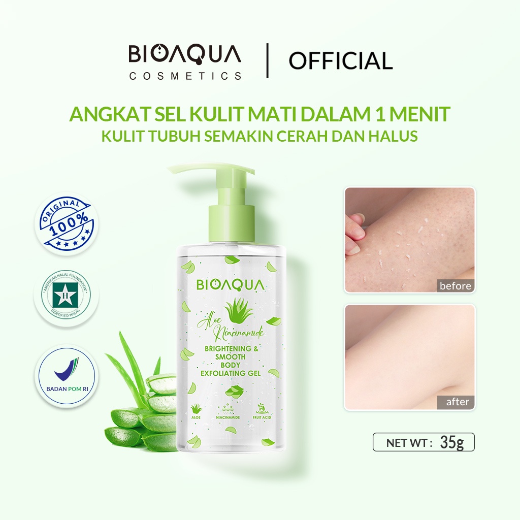 GIRLSNEED77 COD MEDAN Bioaqua BPOM Aloe Niacinamide Brightening &amp; Smooth Body Exfoliating Gel 350g/body care/body scrub whitening scrub badan/exfoliating scrub/body exfoliating