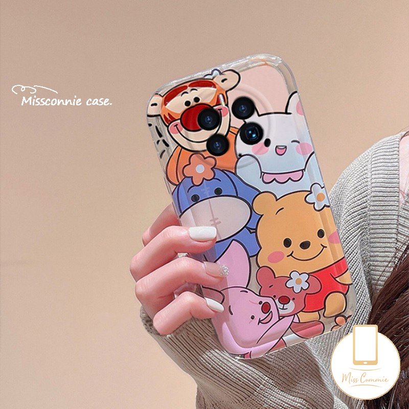 IPHONE Cute Bear Full Back Phone Case Kompatibel Untuk Iphone11Xr 7 8 Plus XS Max X 6 6s Plus 12 14 Pro Max 13 Pro Max SE 2020 Shockproof Airbag Kartun Winnie The Pooh Soft TPU Case