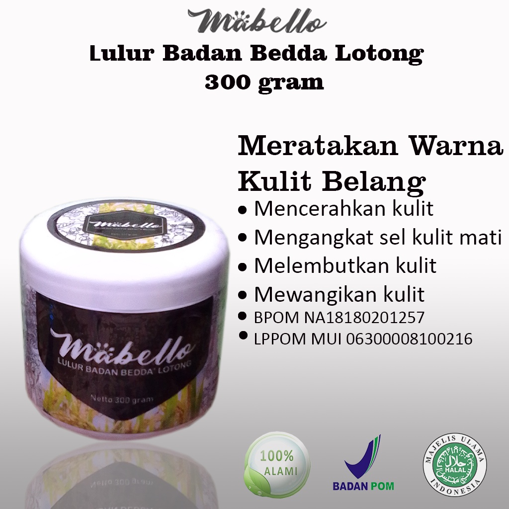 Mabelo lulur badan bedda lotong mabello bedak lotong dari rempah original 300 gram