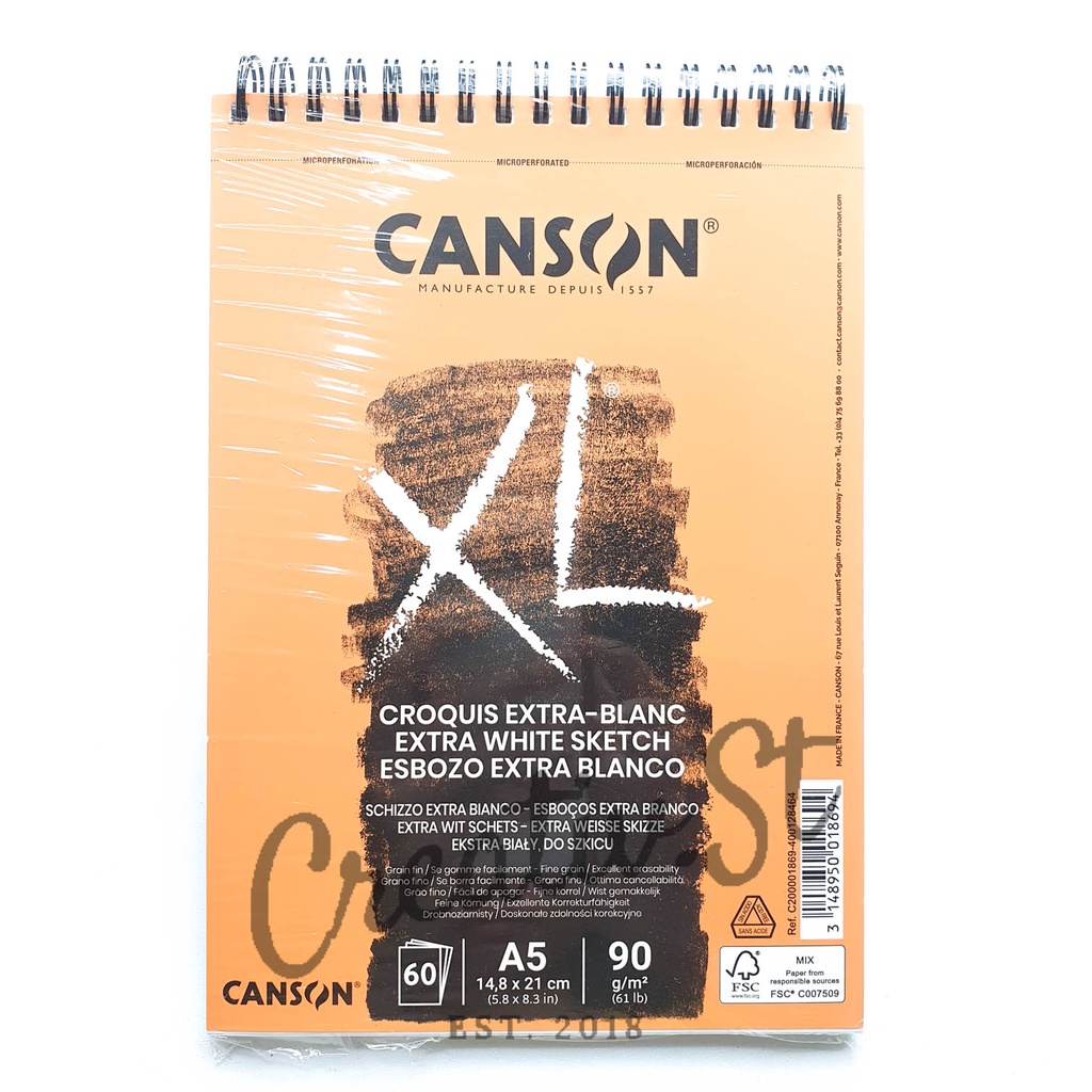 

CANSON Xl Extra White Sketch Book A5 60 Sheet 90 Gsm Buku Sketsa Gambar Pensil Charcoal Arang