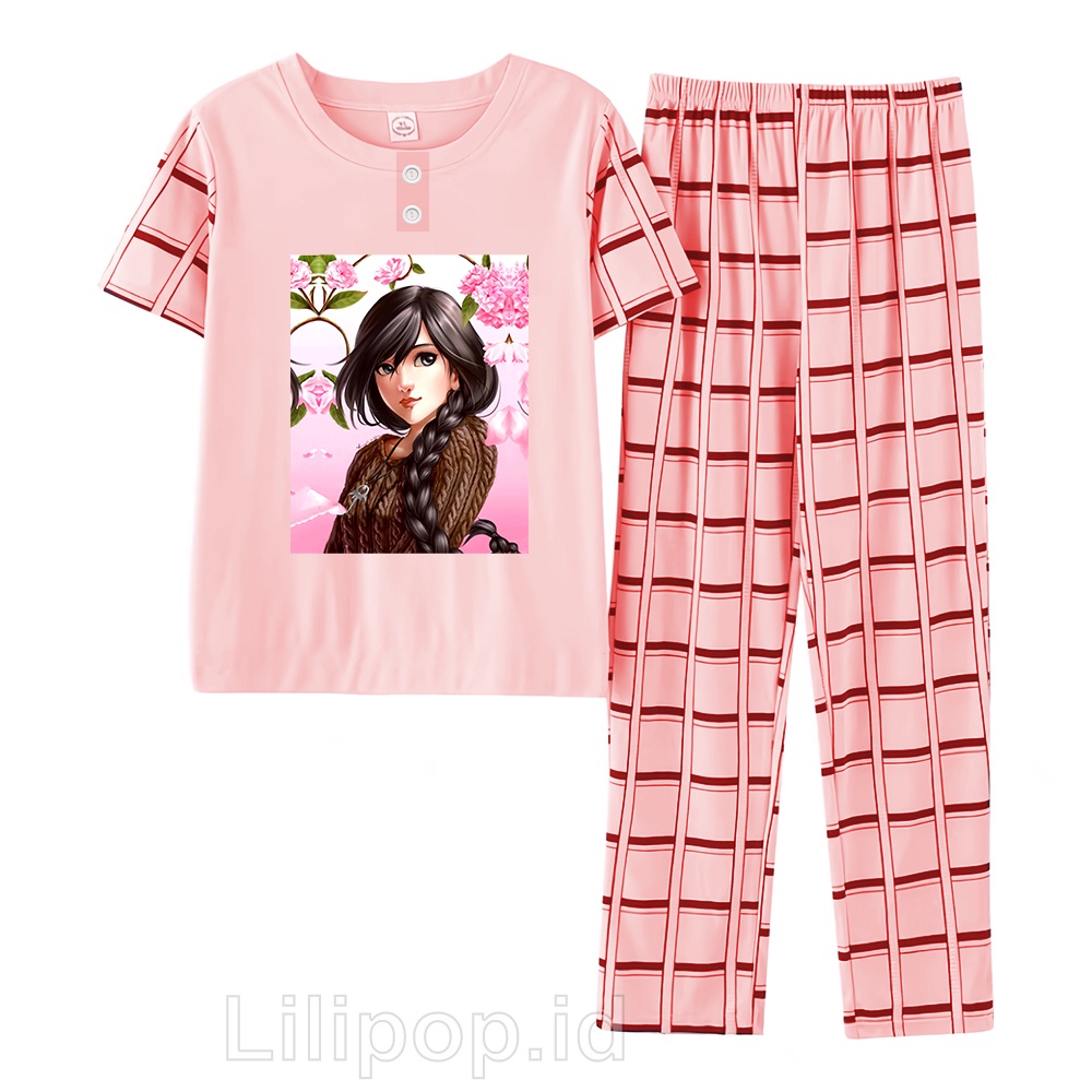 Lilipop.id  Baju Tidur Wanita CP Beauty Princess Setelan Piyama BabyDoll  Kaos Celana Panjang