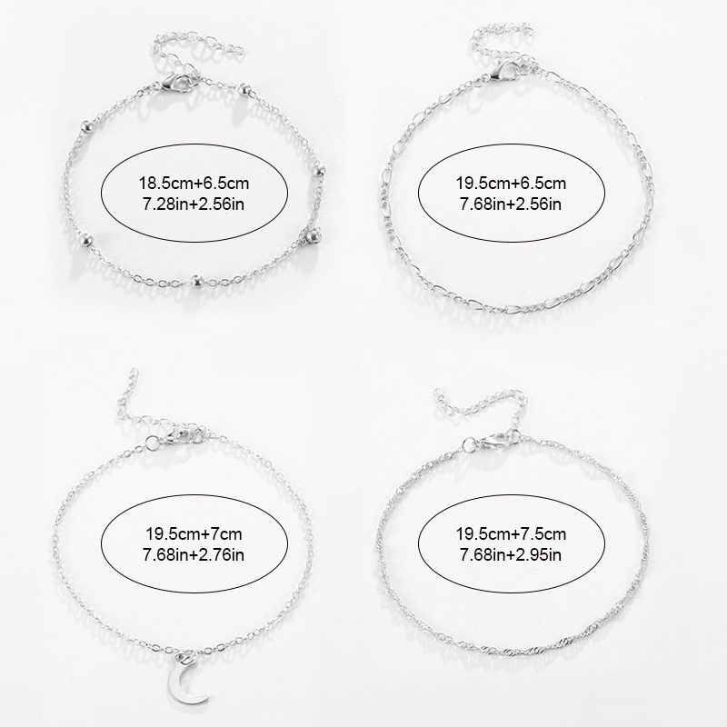 4pcs/set925 Sterling Silver Bulan Liontin Rantai Gelang Kaki Untuk Wanita Musim Panas Pantai Pesta Barefoot Sandal Kaki Gelang Kaki Perhiasan