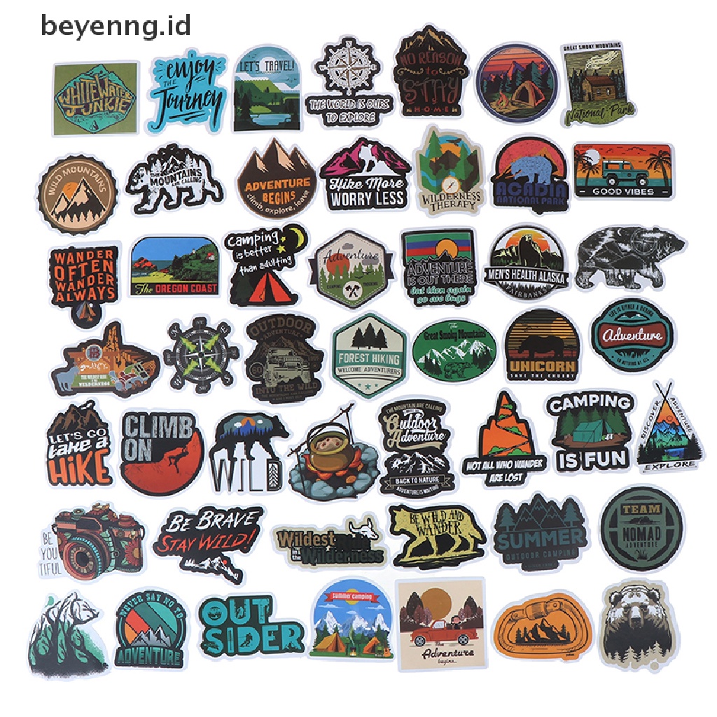 Beyen 50Pcs Camping Landscape Sticker Outdoor Adventure Koper Laptop Gitar Stiker ID