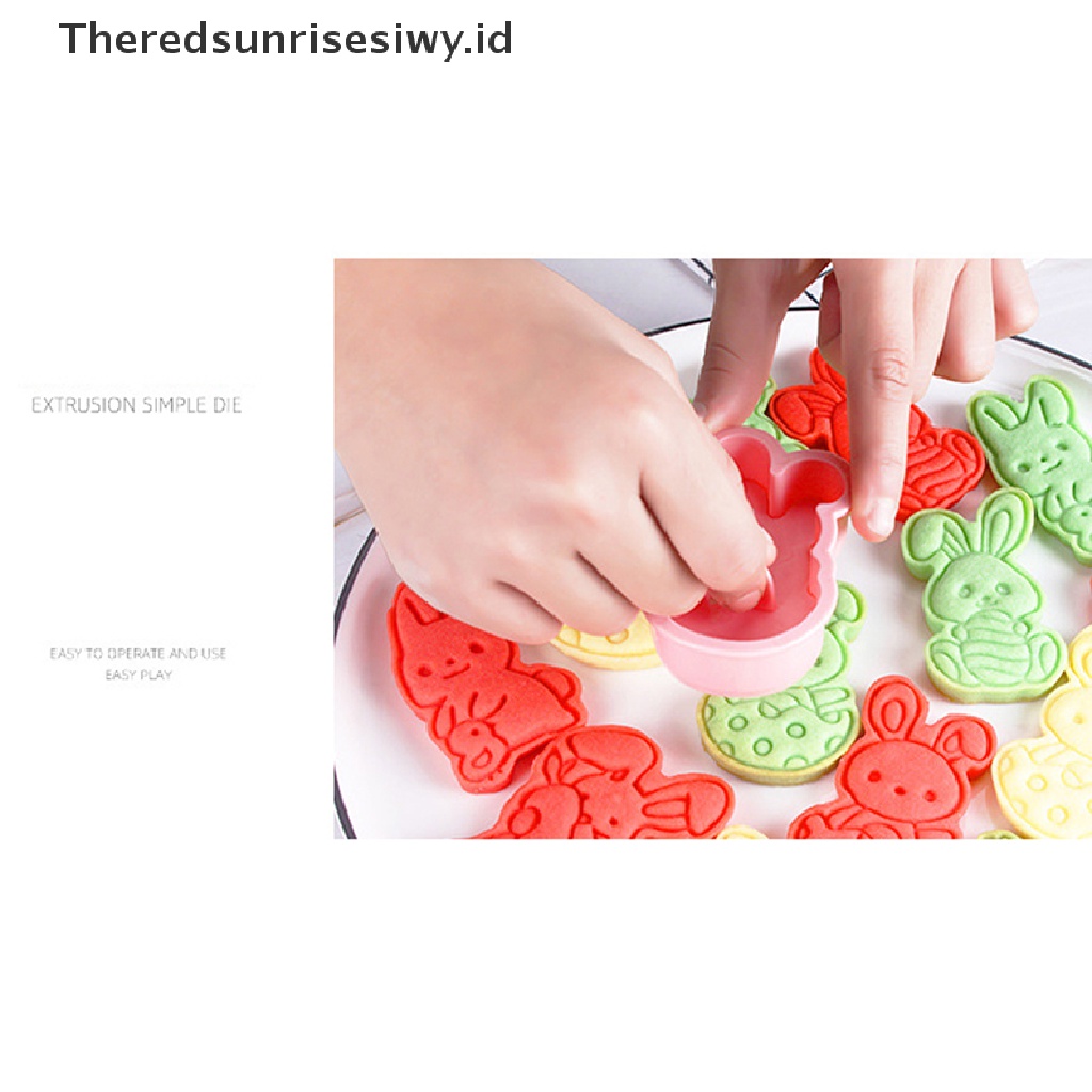 # Baju Lebaran # 6pcs Cetakan Biskuit Kelinci Paskah Plastik Bunny Egg Cookie Cutter Stamp Embosser~