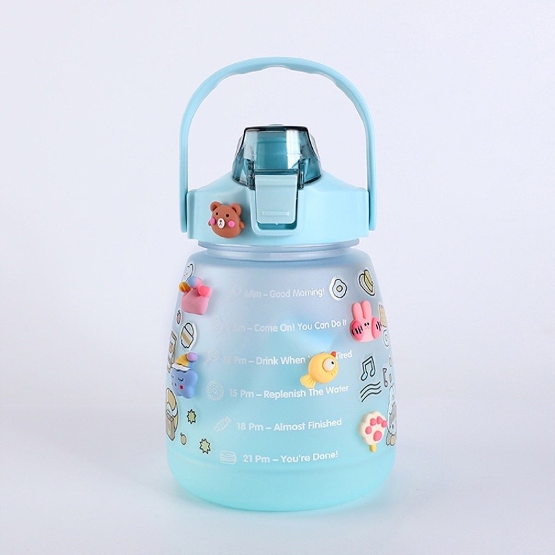 Botol Minum 1300ML 1.3 Liter Korea VIRAL / Botol Gradasi / Botol Lucu Gemoy Free stiker 2D dan3D &amp; Tali Gantungan Panjang