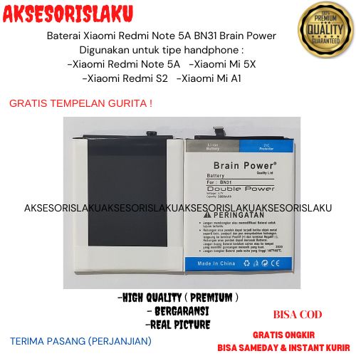 Baterai Xiaomi Redmi Note 5A BN31 Brain Power Original BatraiHP