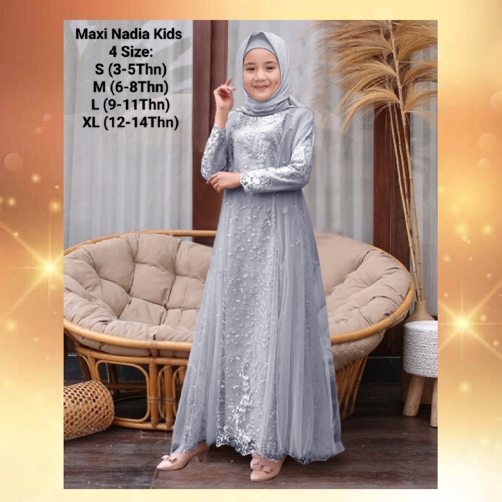 Pakaian Muslim Anak Wanita Dan Remaja Abg Perempuan Model Terbaru Kekinian/Maxi Nadia Kids 3-14 Tahun Matt Moscrepe Mix Brokat Mutiara dan Tille Tutu