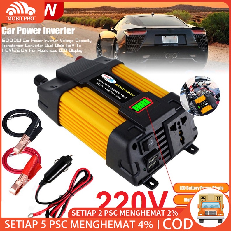 4000W Power Inverter Dc 12v Ac 220v Dual Usb Dengan Display Led Untuk Mobil Inverter Tenaga Surya