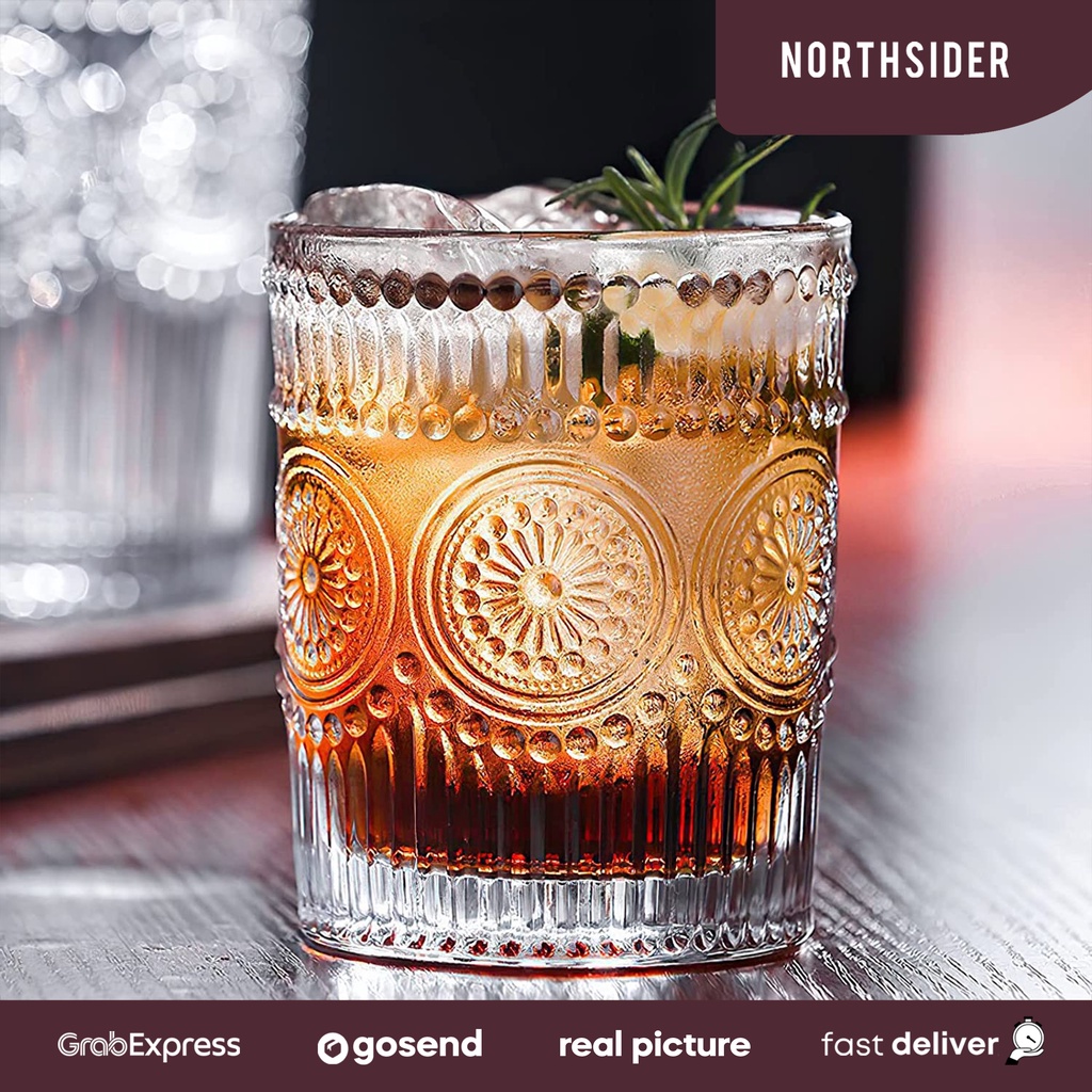 GELAS KACA TEH KOPI MINUMAN WHISKY BIR ROMANTIC VINTAGE GLASS