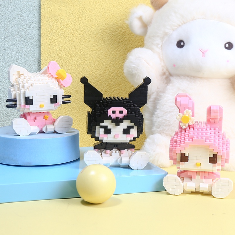 Hello Kitty Kuromi My Melody Partikel Kecil Blok Bangunan Sanrio Hadiah Dekorasi Puzzle Charmmy Kitty Seri Anak Perempuan Mainan Rakitan