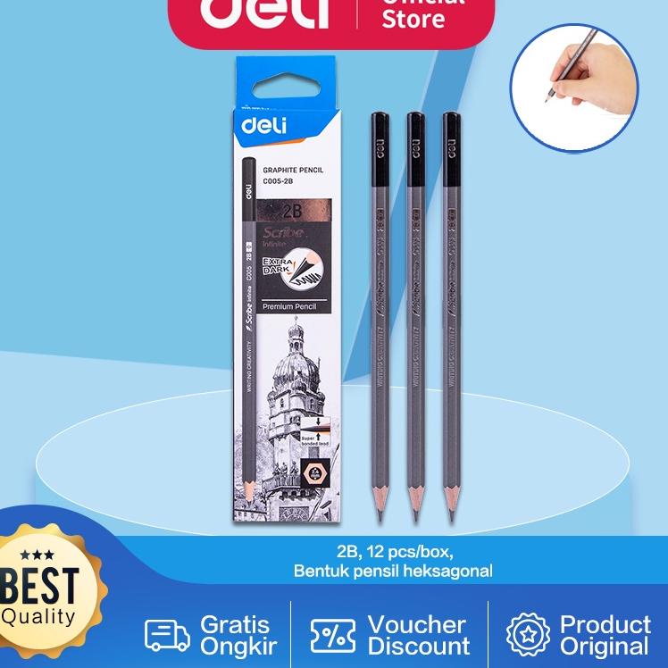 

TrxWw3W7 Deli Scribe Graphite Pencil Pensil Grafit 2B Isi 12 pcs EC005-2B
