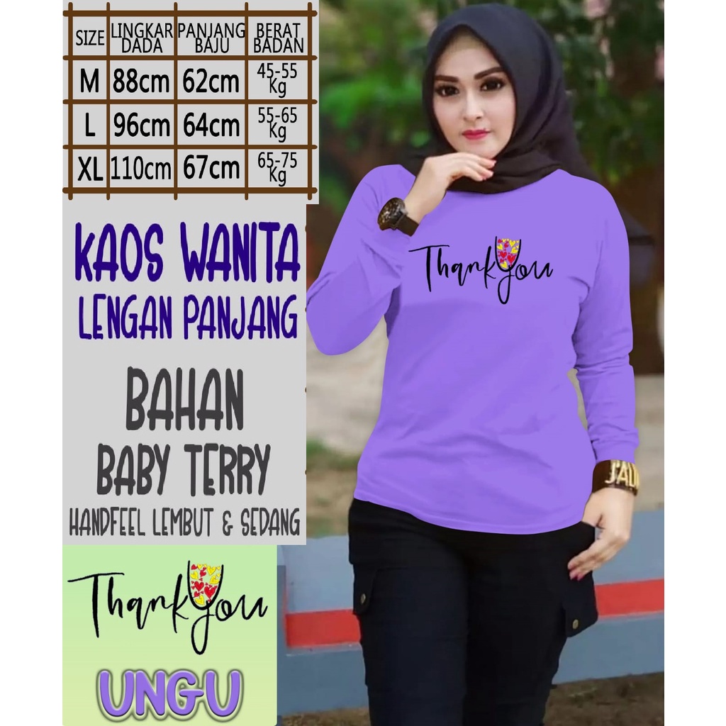 KAOS WANITA LENGAN PANJANG WARNA UNGU