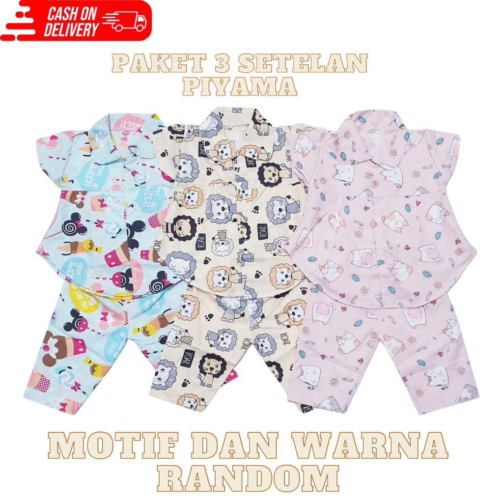 Paket 3 Setelan Baju Tidur Anak Perempuan 0-12 Bulan Baju Baby Gracia