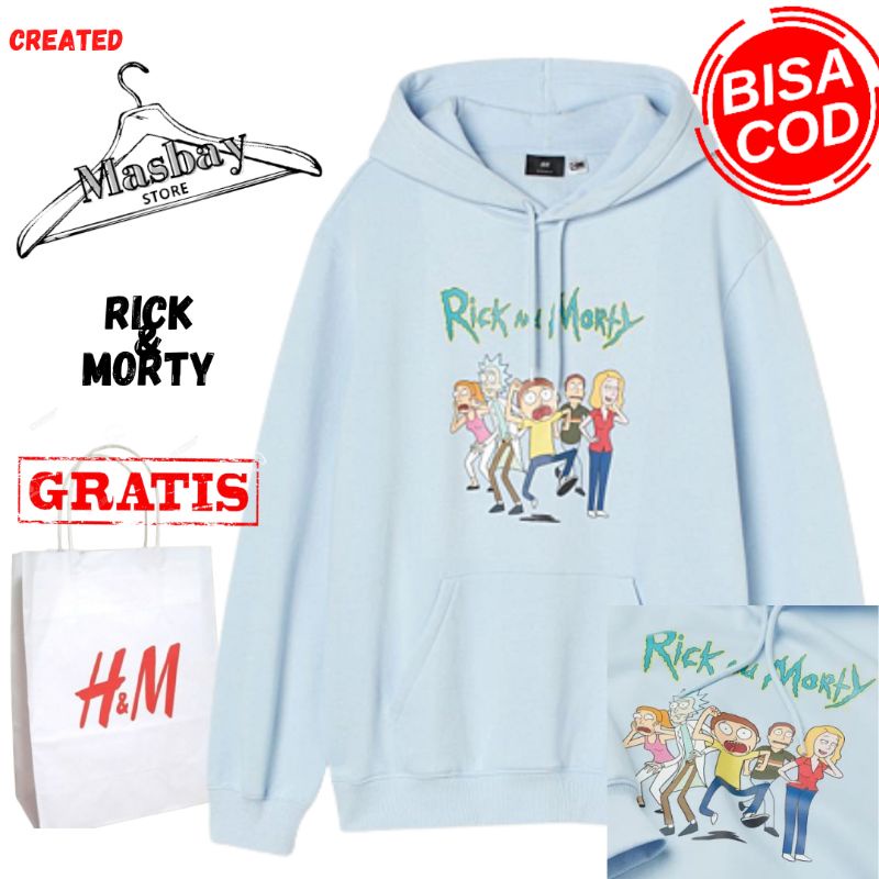 Hoodie HM Rick & morty Family biru lilac ful tag