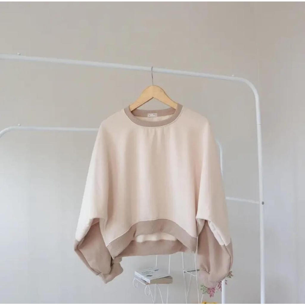 CROP OVERSIZE SWEATER WANITA COMBI ZOEY /// ATASAN WANITA KOREAN STYLE FLEECE TEBAL KEKINIAN TERBARU''