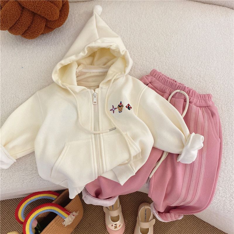 (LOLI-JKT) BS-402 STELAN ANAK JAKET CREAM PINK BAHAN SOFT LEMBUT SIZE 100-140