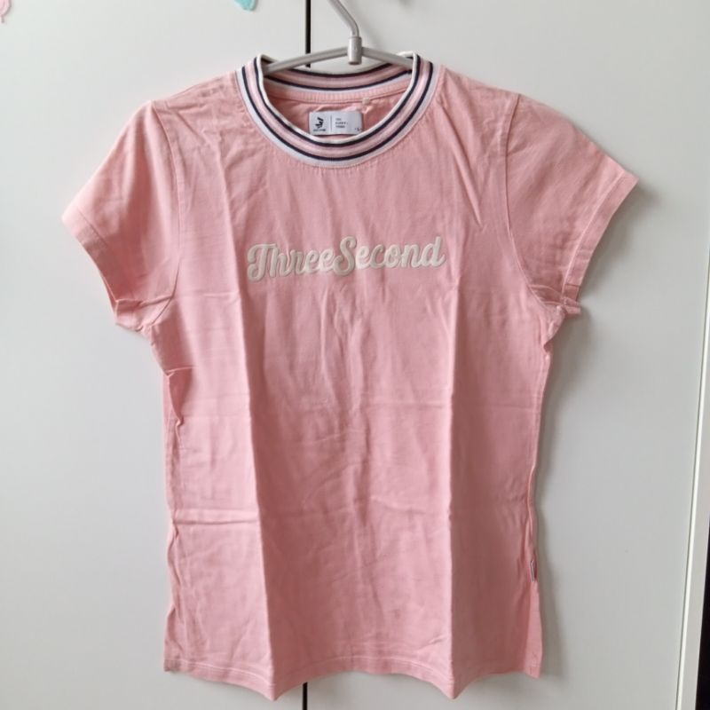 PRELOVED ThreeSecond 3Second Pink Navy Stripe TShirt Kaos