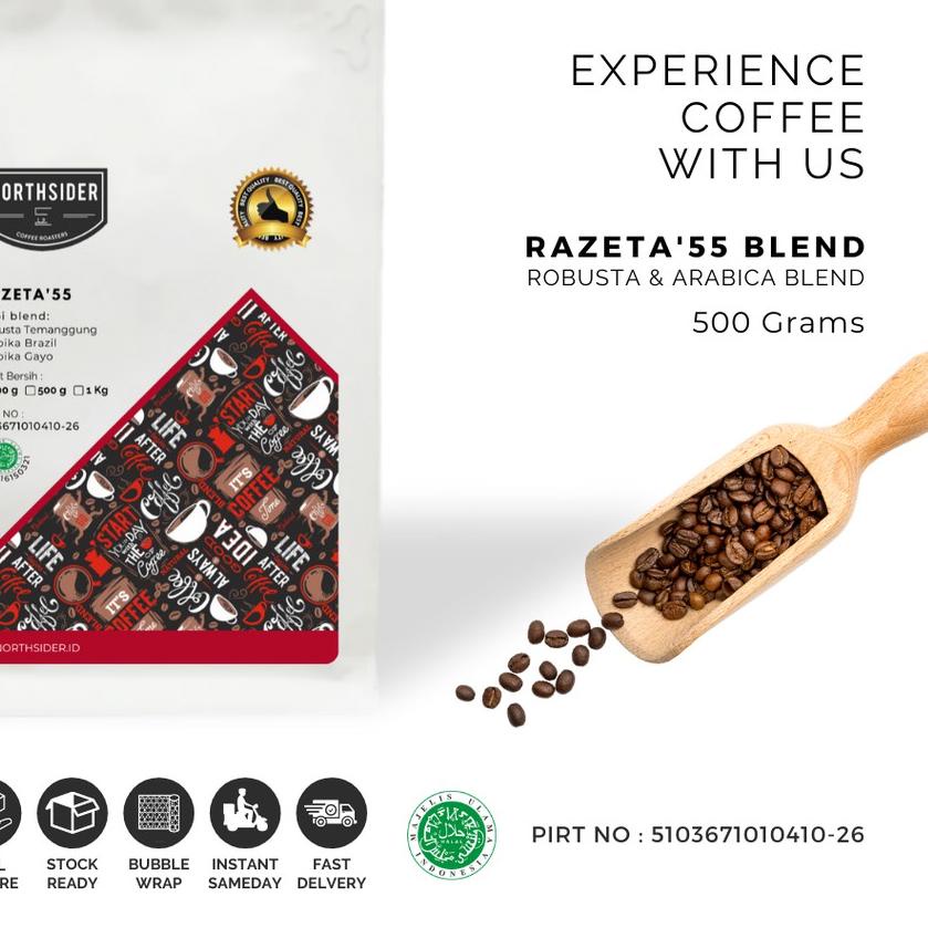 

☂ BIJI KOPI SUSU RAZETA'55 BLEND ROBUSTA-ARABIKA - 500GR NORTHSIDER COFFEE ❅
