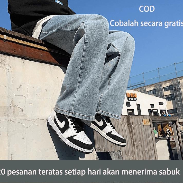 MURAH BANGET jeans korean style pria High Street Dicuci Sederhana Longgar Lebar Kaki Celana loose je