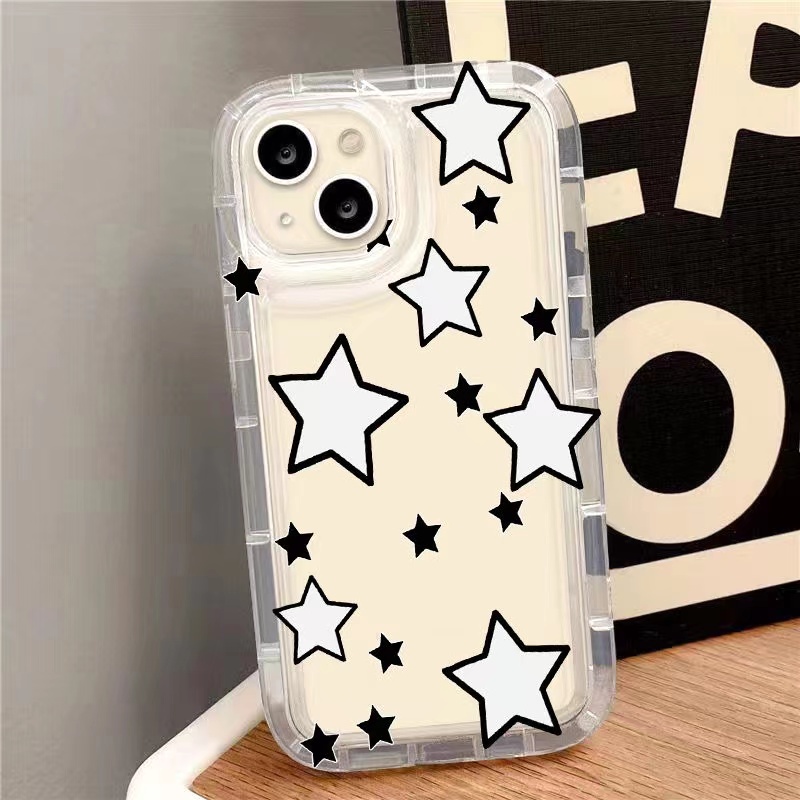 IPHONE Ins Bintang Hitam Putih Cocok Untuk Iphone14 14pro 14plus 13 13mini 13pro 13prm iPhone12 7Plus 8Plus Xr XS 13 12mini Pro Max TPU Empat Sudut Casing Ponsel Tahan Guncangan