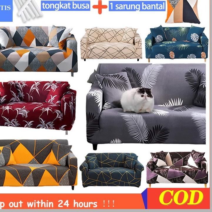 ← K MALL Cover Sofa 1/2/3/4 Seater Sarung Sofa Penutup Sofa Bentuk L - Bahan Elastis ➸