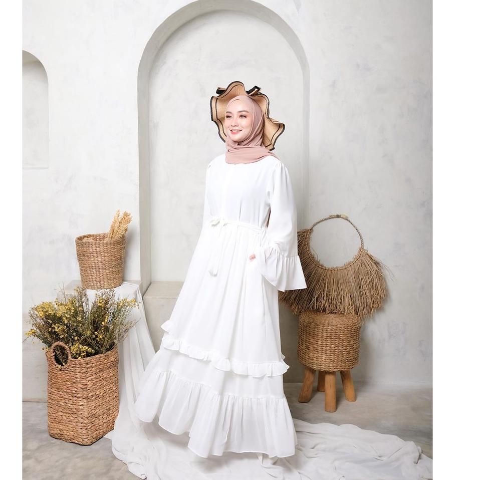Murah SYF07 Busana Muslim Wanita Summer Dress Putih Gamis malaysia bahan seruti