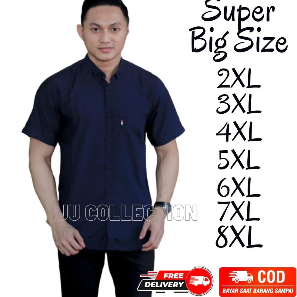 REKOMENDASI Kemeja Casual Polos Pria Lengan Pendek Hem Big Size Super Jumbo Kemeja Oversize XXL Samp