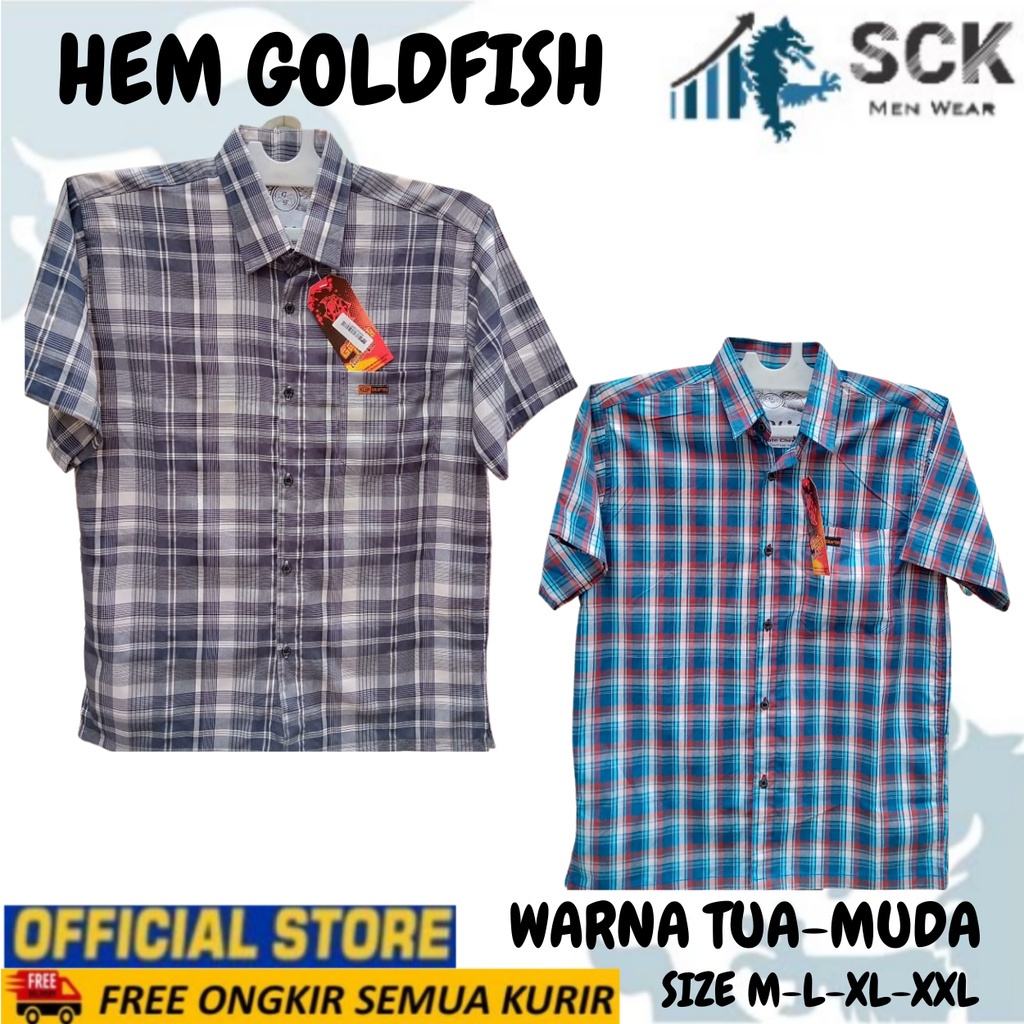 Hem Pria GOLDFISH Lengan Pendek Motif KOKO Salur Reguler Standar / Kemeja Pria Lengan Pendek Murah Aneka Motif