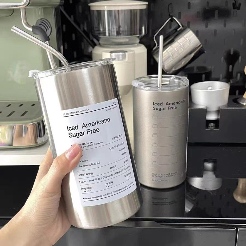 【COD】Bahan Stainless Steel 600ml/Stainless Steel Cangkir Kopi/Cangkir Kopi Stainless/304 Stainless Steel Botol Sedotan/Cangkir Thermos Kopi