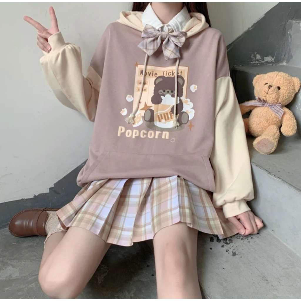 Sweater Hoodie Wanita POPCORN Hoodie Jumper Jacket Fashion Korean Kekinian Kasual Outfit Terbaru